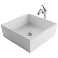White Matte Solid Surface Square Bathroom Vessel Sink and Faucet H1775