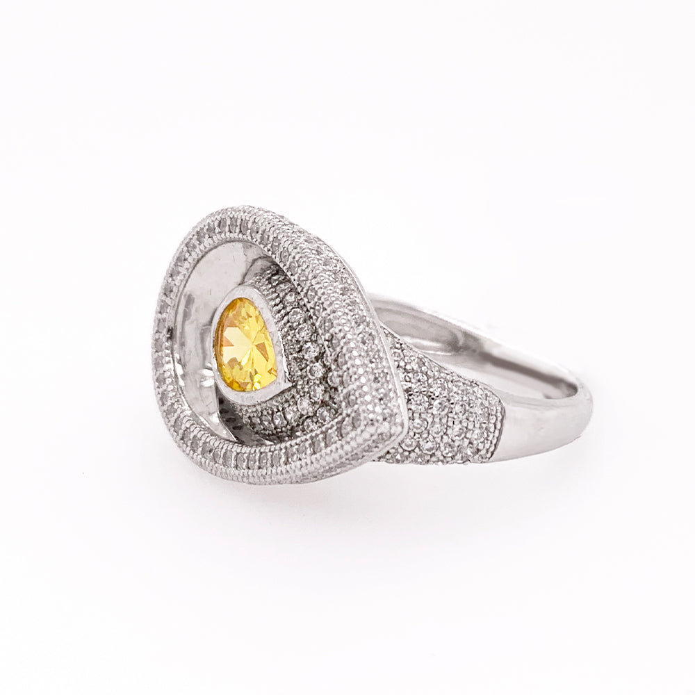 Pear Cut Fancy Yellow Engagement Ring Rhodium Plated Sterling Silver Ring Y306029