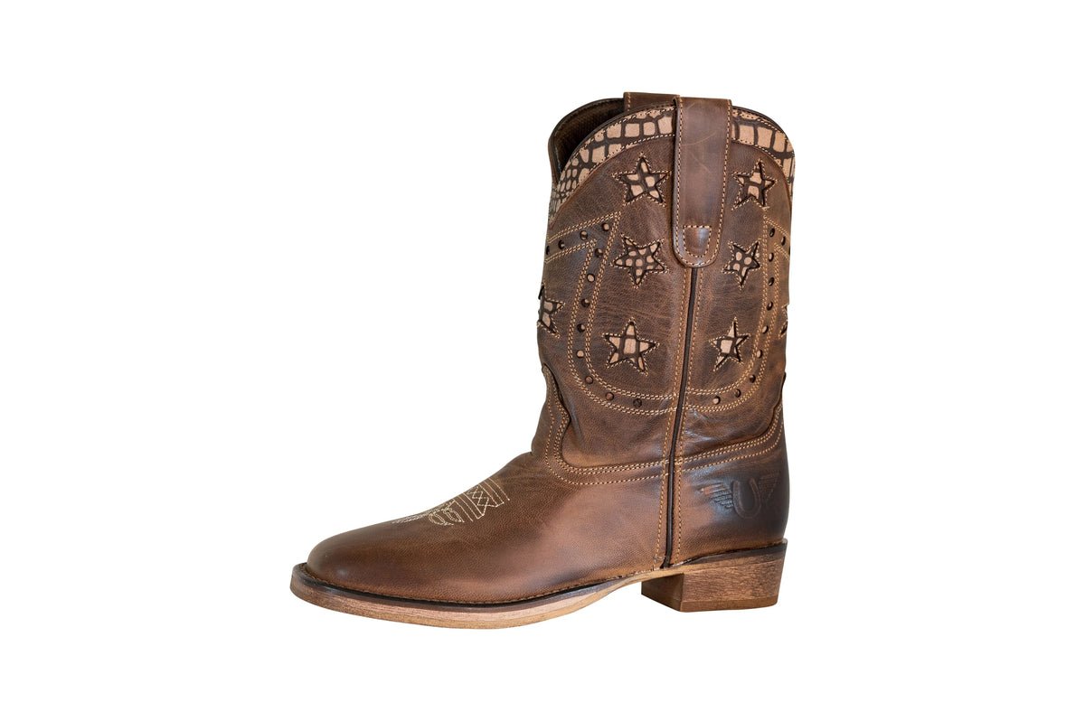 Brown Square Toe Western Boot J828