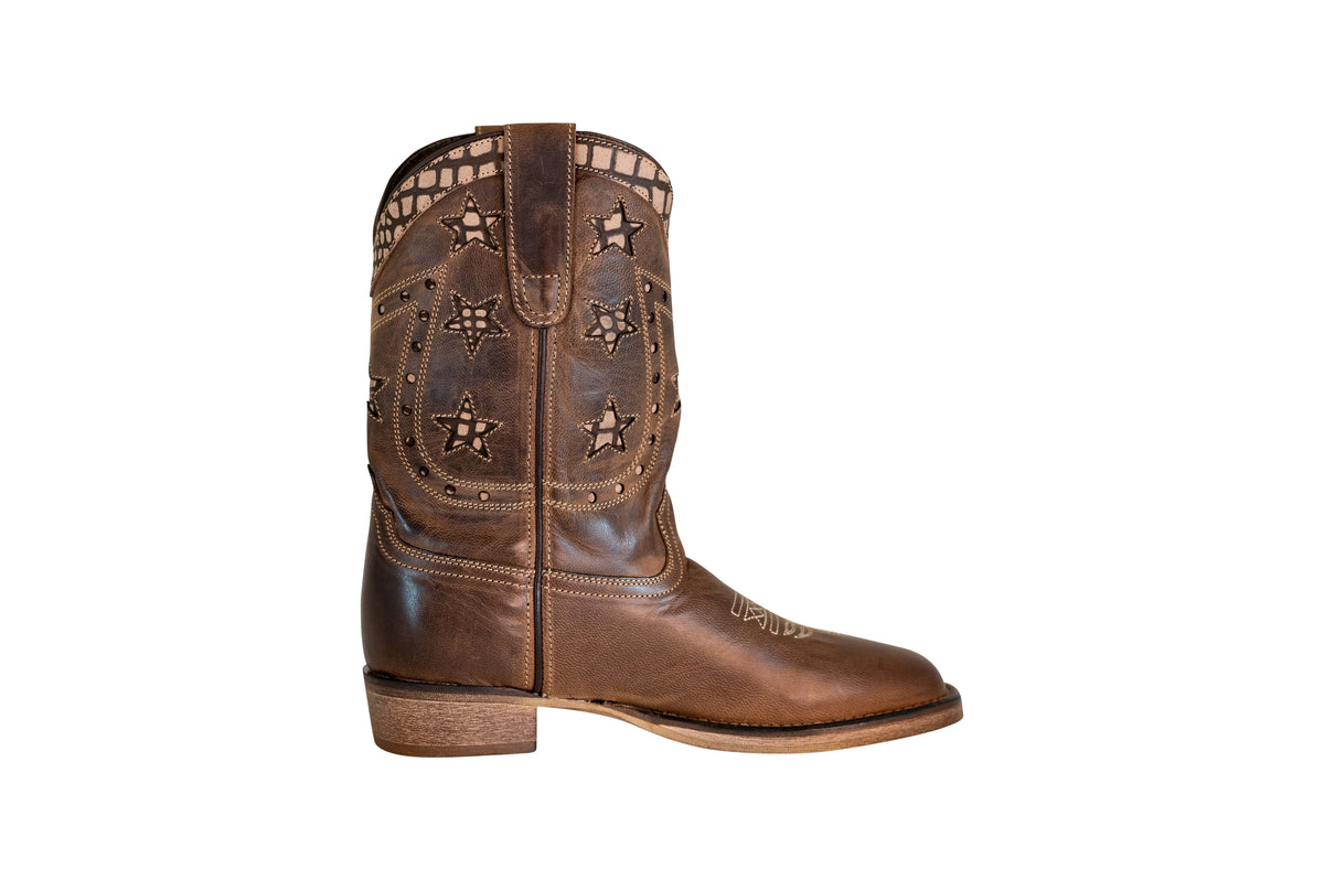 Brown Square Toe Western Boot J828