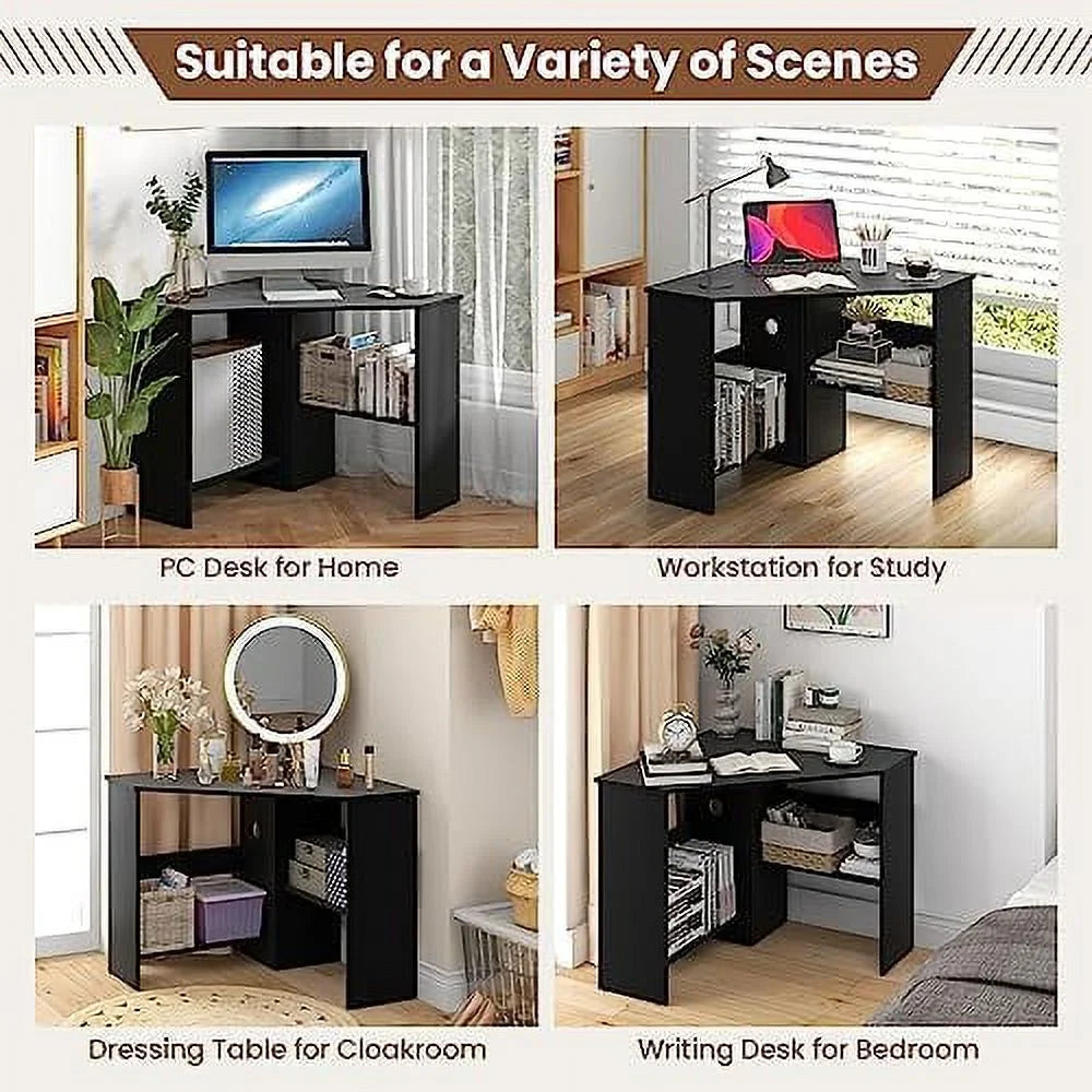 Black Corner Computer Desk with Shelves Z4241