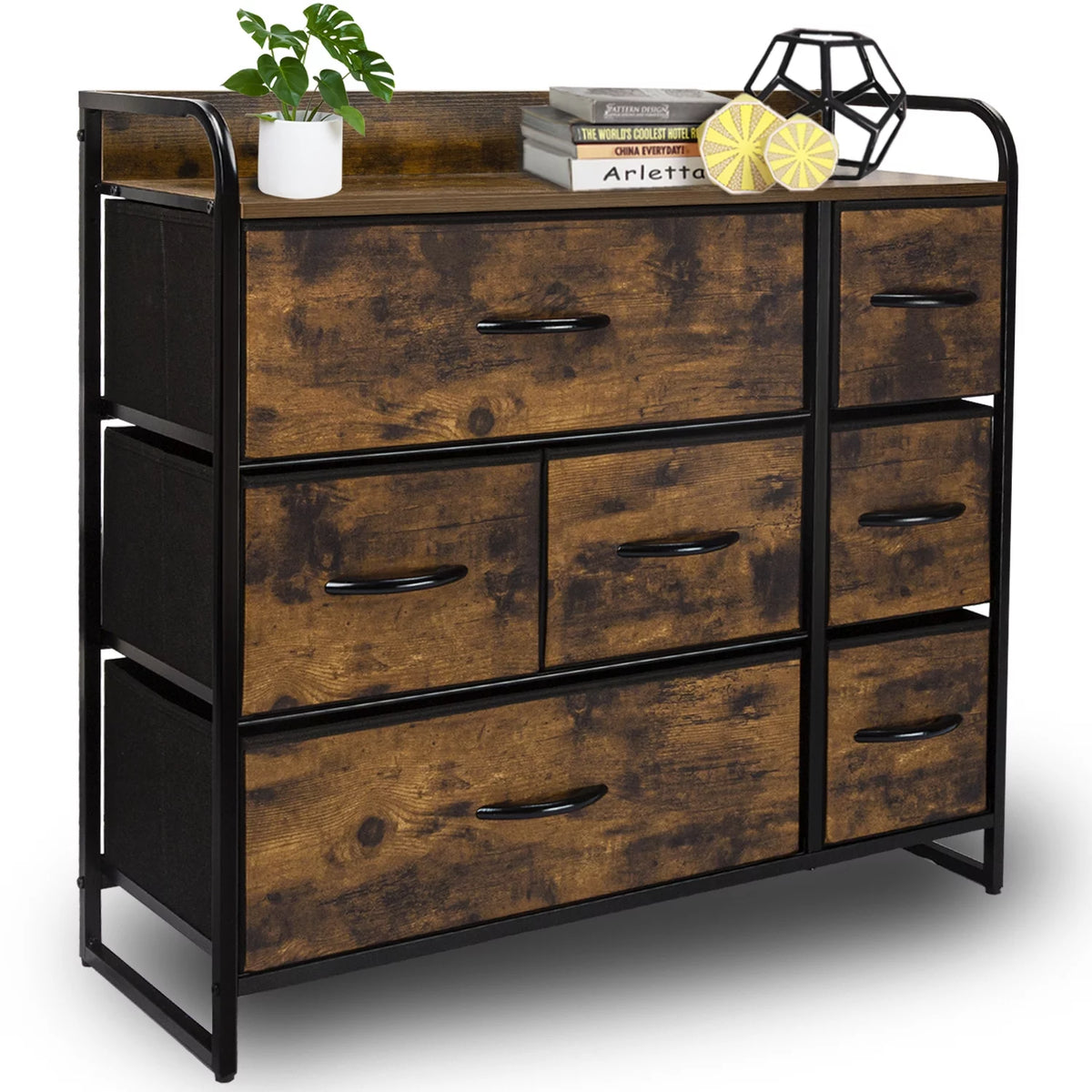 Rustic Brown 5 Drawer Fabric Dresser A41716