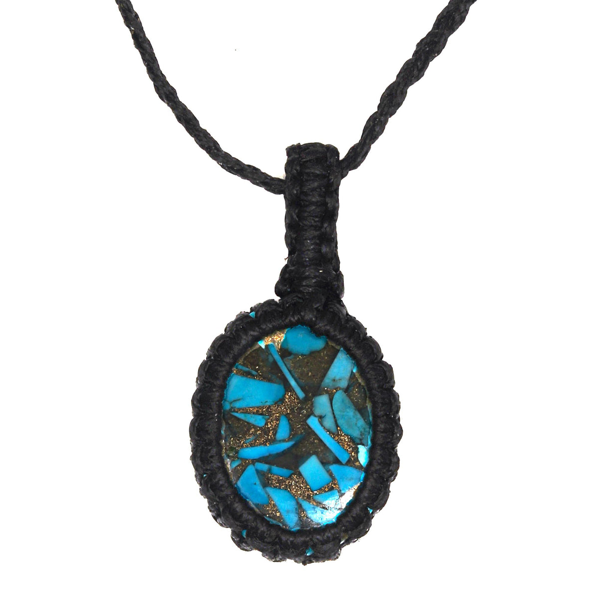 Blue Turquoise Macrame Handmade Jewelry Necklace J59933