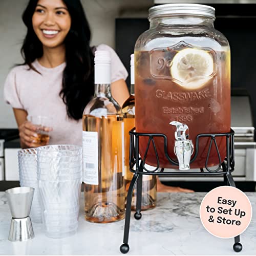 Glass Drink Dispenser Set of 2 1 Gallon with Stand K844230