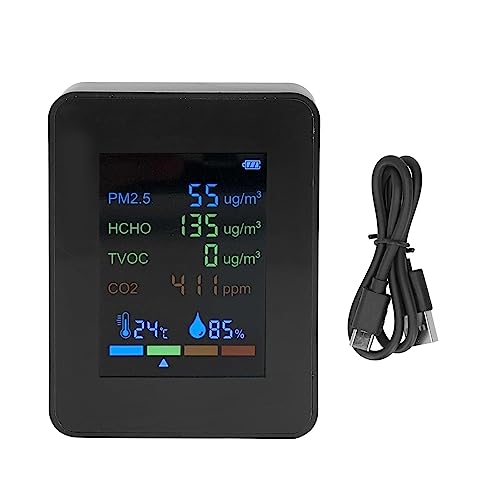 6 in 1 CO2 Meter Humidity Temperature PM2.5 TVOC HCHO Detector Black F5327
