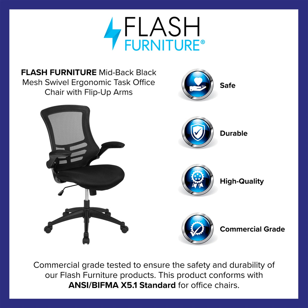 Black Mesh Swivel Ergonomic Task Office Chair with Flip-Up Arms K5140