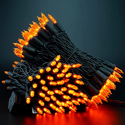 200 Orange LED Christmas Lights Black Wire 2 Strands 33 Feet C5459