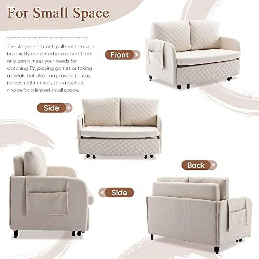 Grey Linen Loveseat Sleeper Sofa with Pull-Out Bed S4534