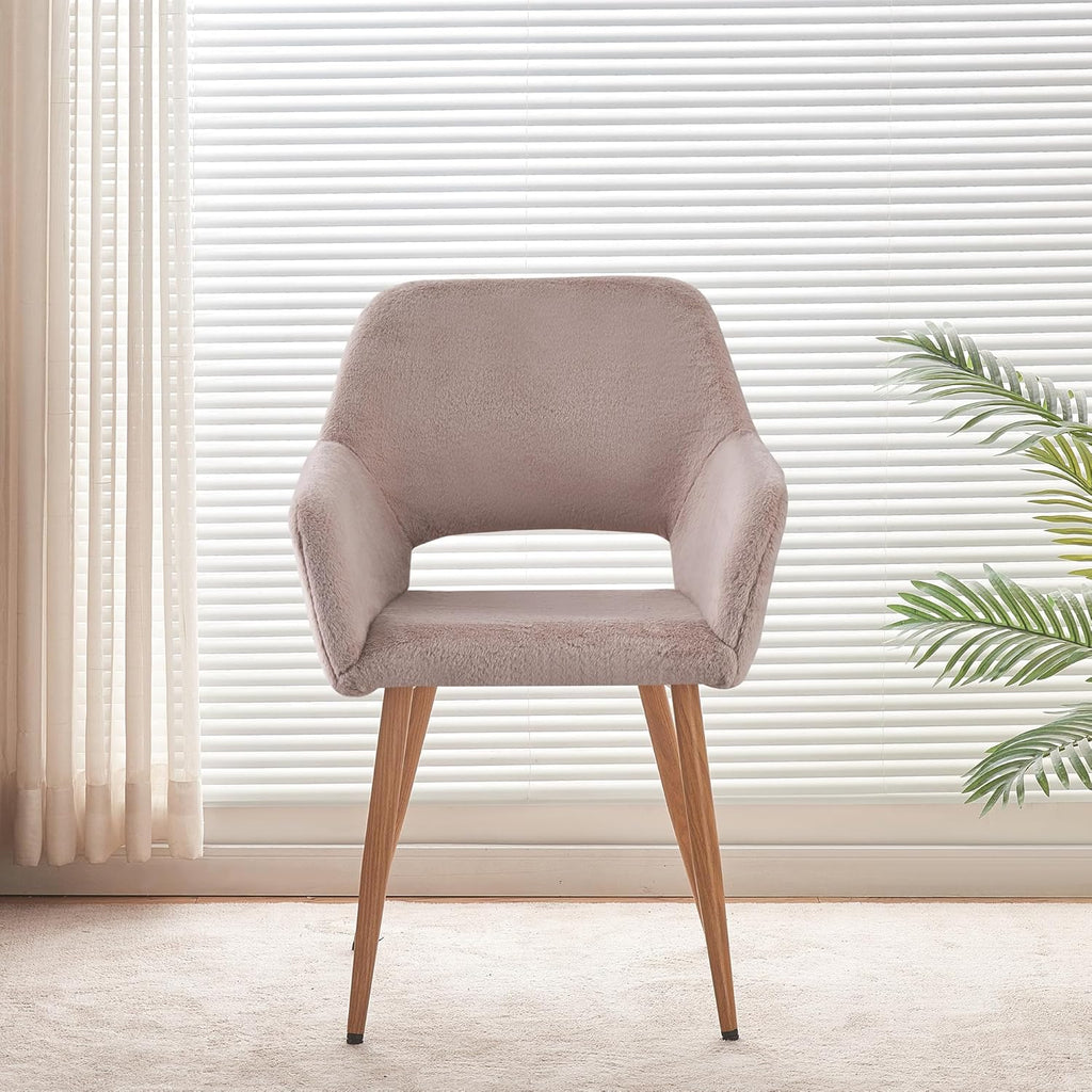 Grey Faux Fur Side Chair with Wood Metal Legs A856958