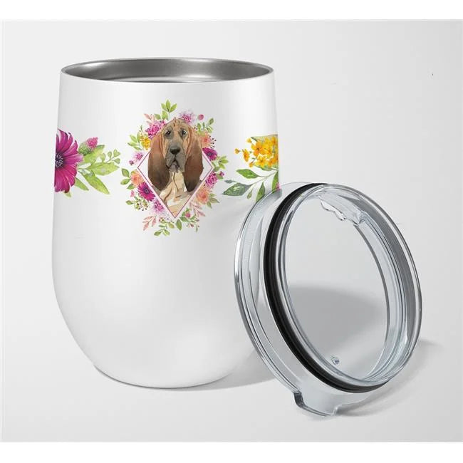Pink Flowers Stainless Steel Stemless Wine Glass Z5313