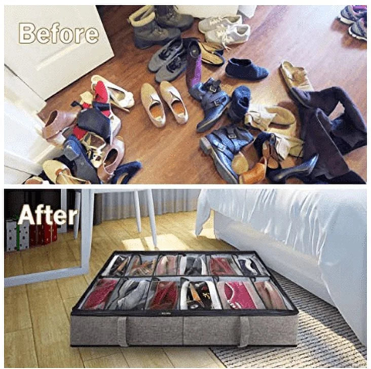 2 PCS Under Bed Shoe Storage Organizer with Clear Cover Window, Gray H131