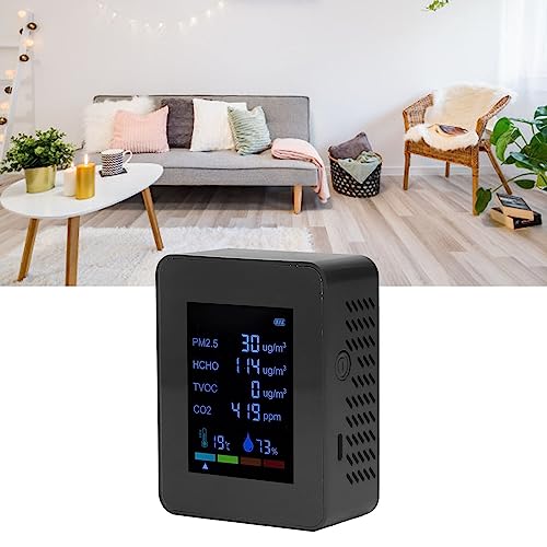 6 in 1 CO2 Meter Humidity Temperature PM2.5 TVOC HCHO Detector Black F5327