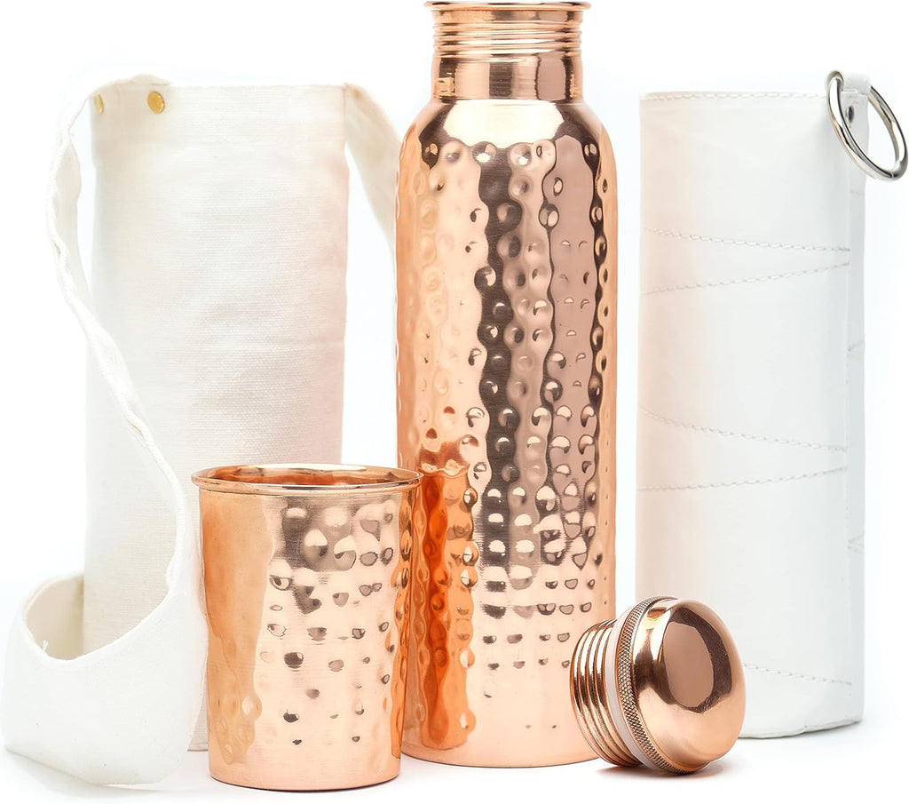 Copper Water Bottle 34oz 1000 ml with Copper Tumbler Carrying Bag F36529