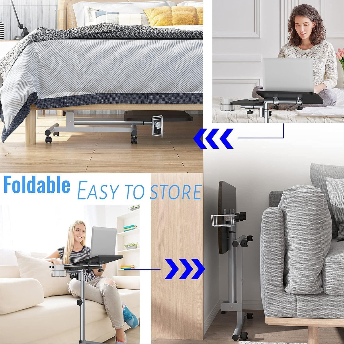 Adjustable Height Laptop Table with Cup Holder and Wheels A750311