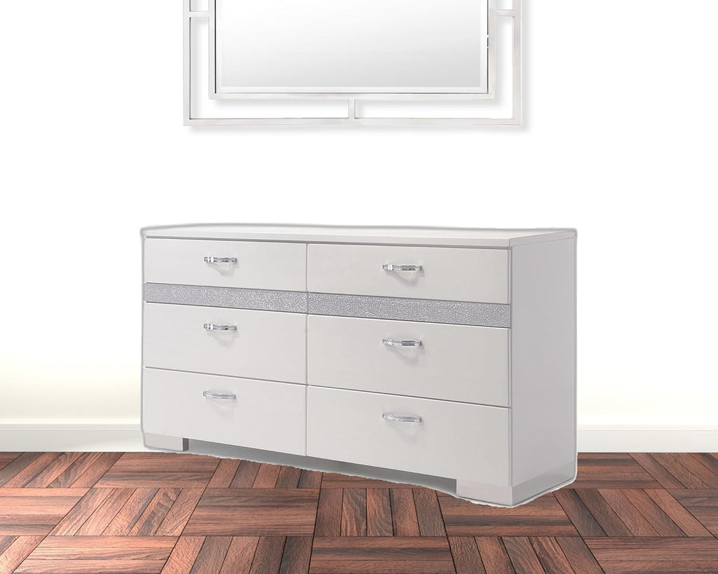 White High Gloss Eight Drawer Double Dresser R632308