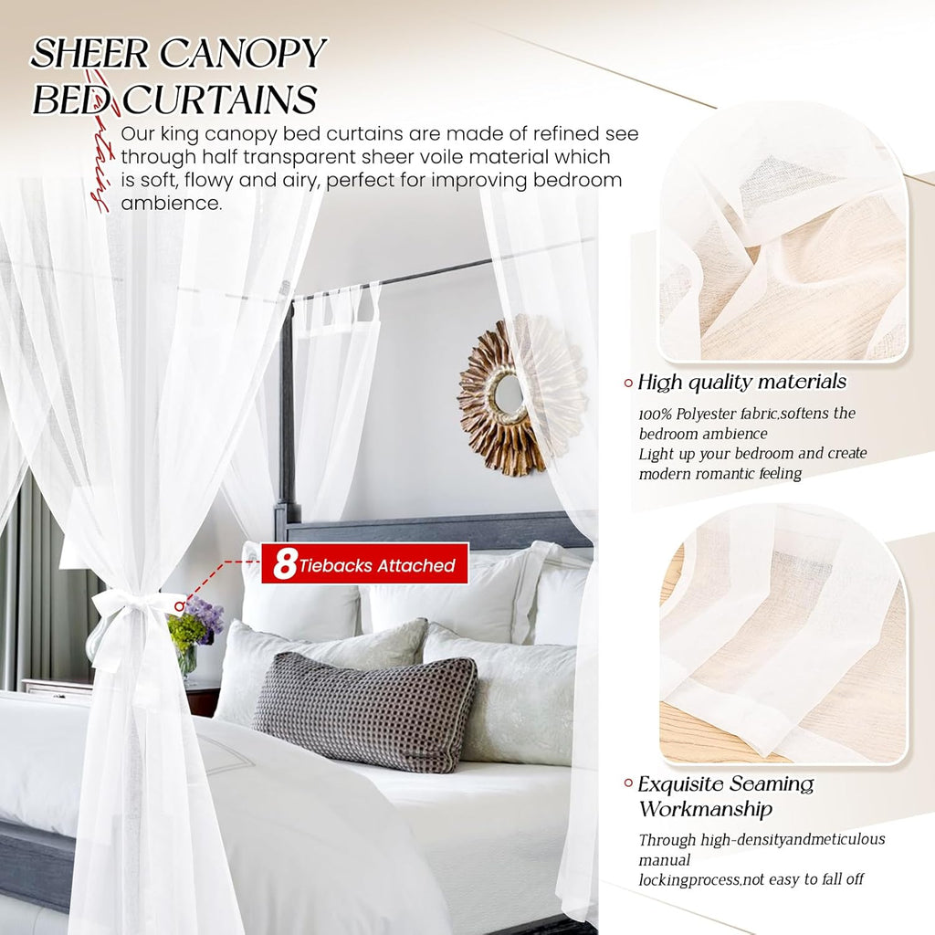 8 Panels White Sheer Canopy Curtains (42"x74") D9346