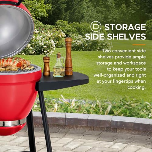 Navy Charcoal Kamado Grill with Pizza Stone and Wheels X443