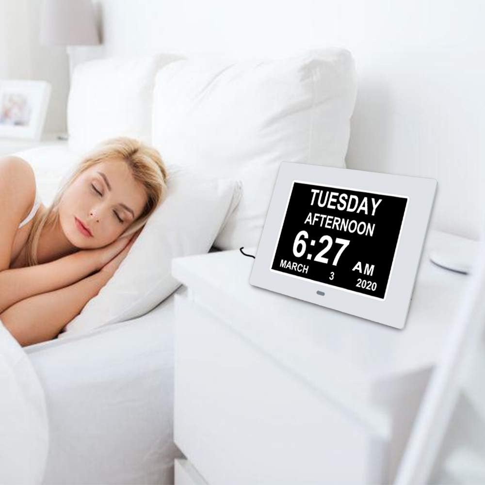 Digital Calendar Day Alarm Clock with 8 Alarm Reminders, 7 inch White G874801
