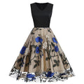 V Neck Sleeveless Mesh Floral Embroidery Dress X9092