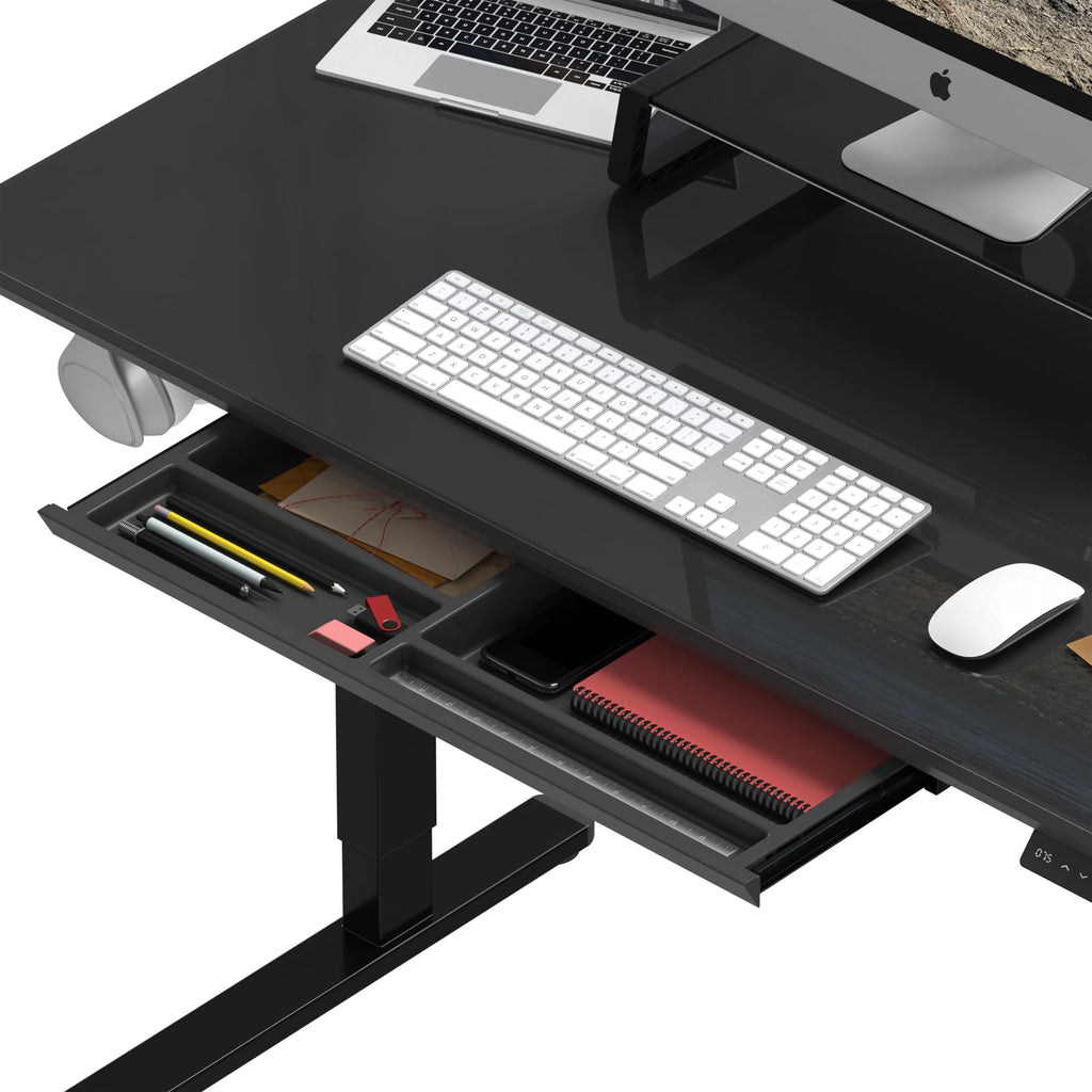 48-Inch Glass Electric Height Adjustable Desk with Drawer, Black K1332