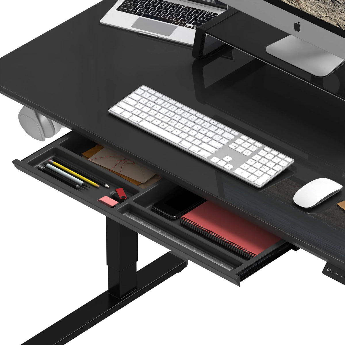 48-Inch Glass Electric Height Adjustable Desk with Drawer, Black K1332