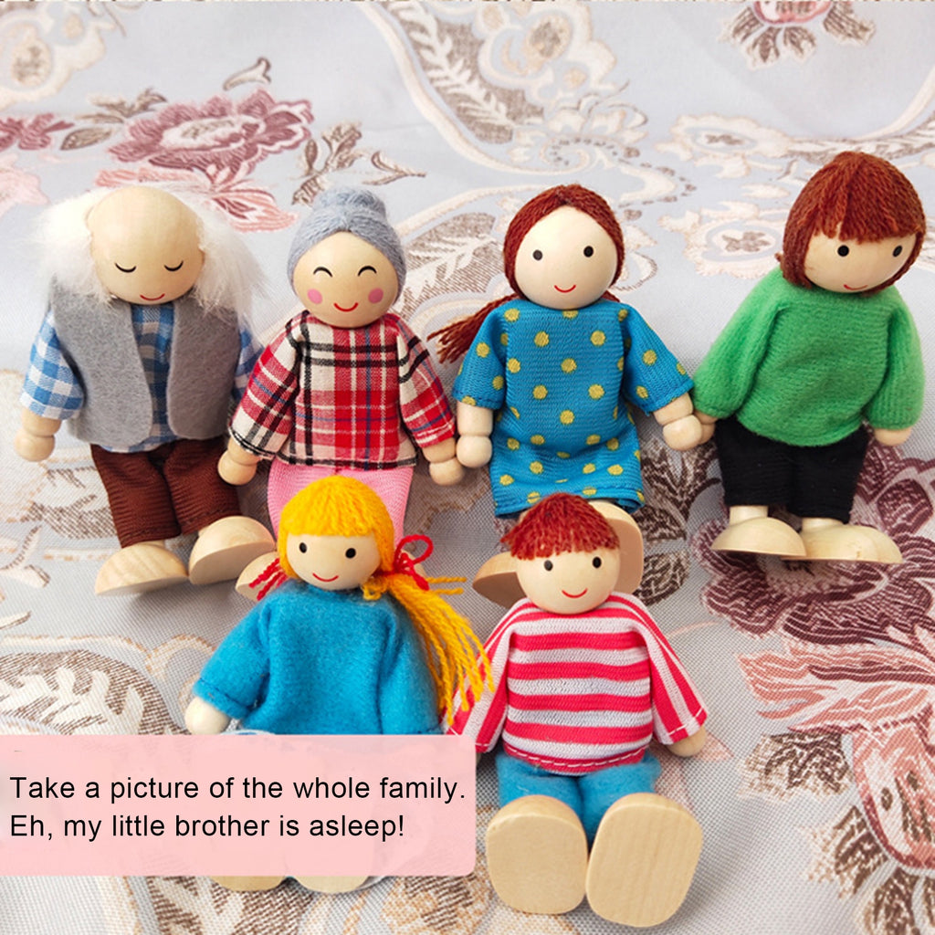 7Pcs/Set Mini Wooden Movable Jointed Doll L5639