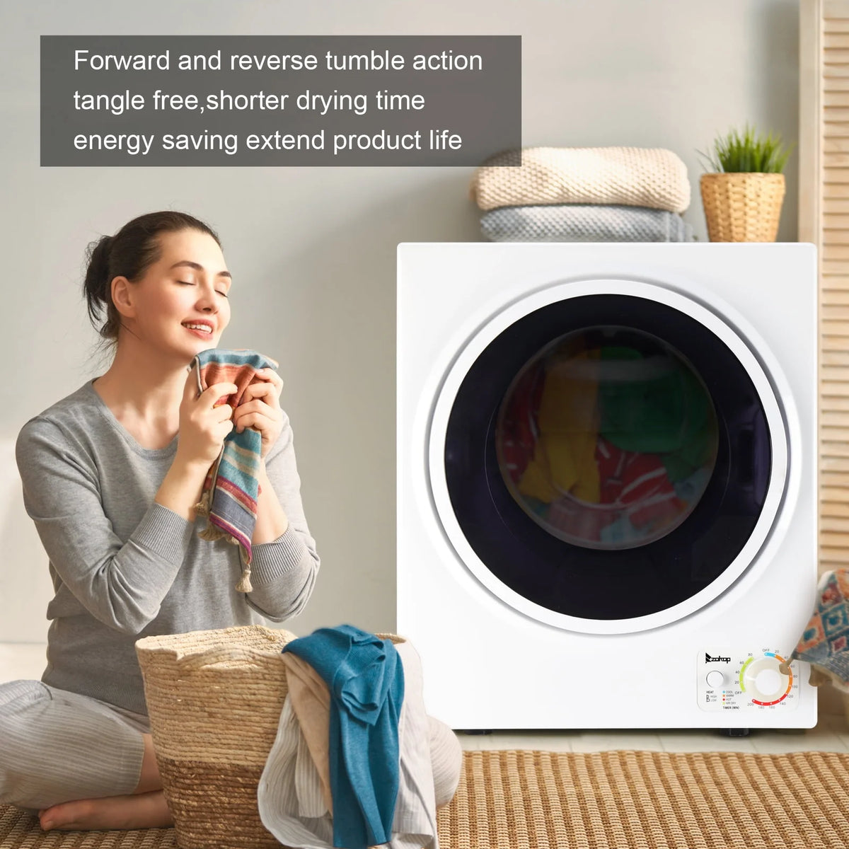 850W 1.6cu ft Front Load Electric Clothes Dryer with Stainless Steel Tub Q258370