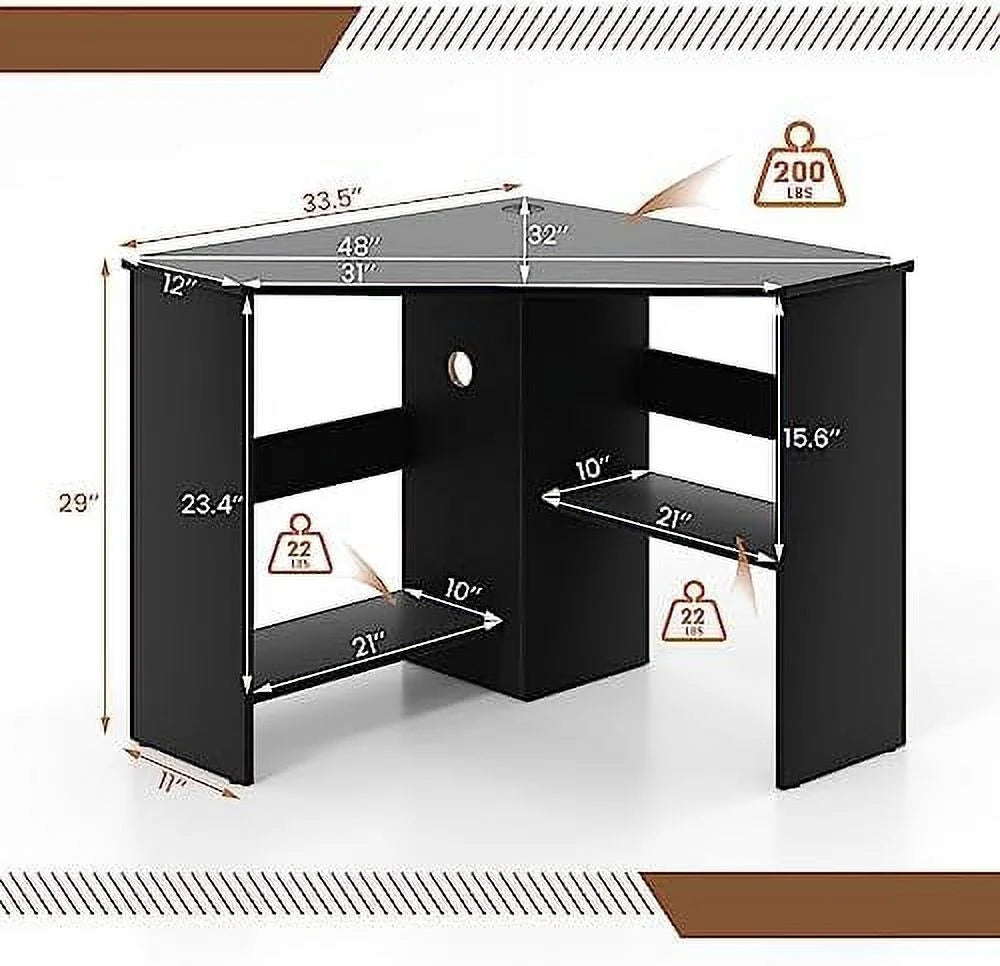 Black Corner Computer Desk with Shelves Z4241