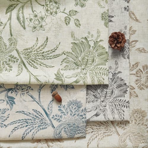 Sage Green Linen Floral Curtains 84 Inch Length Set 2 Panels I39238