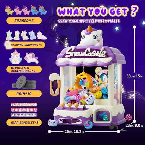 Large Claws Machines for Kids, Unicorns Toys, Candy Dispenser Games Mini Vending Toy with Slap Bracelet E656