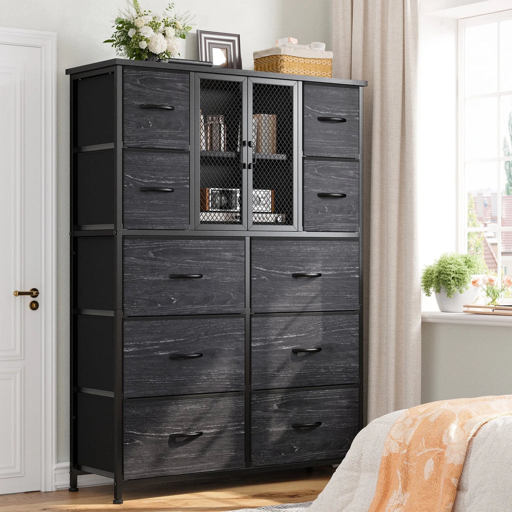 Black 10 Drawer Fabric Dresser S325360