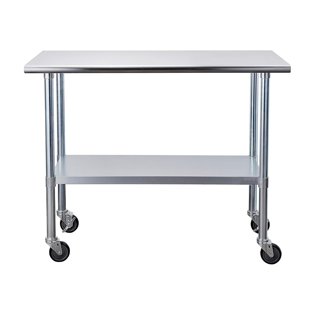 Stainless Steel Table 24 x 48 Inches with Caster Wheels and Undershelf N59874