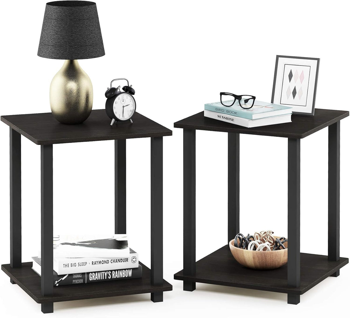 3-Tier End Table, 1-Pack, Americano/Black & Simplistic End Table, Espresso/Black N5312