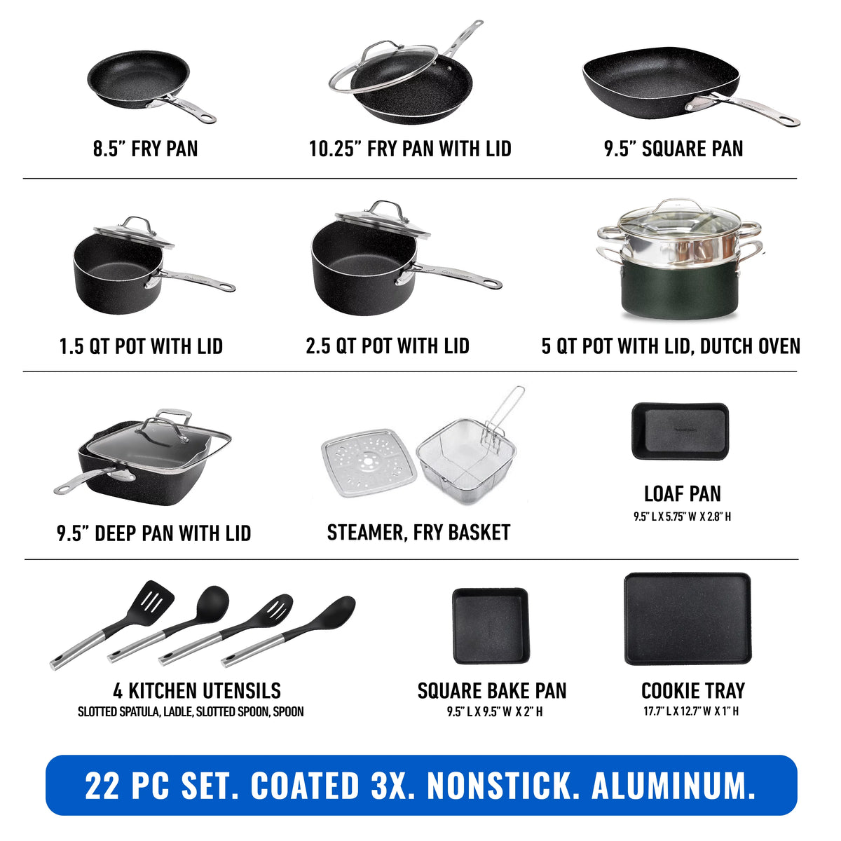 22 Pcs Nonstick Cookware and Bakeware Set O1550