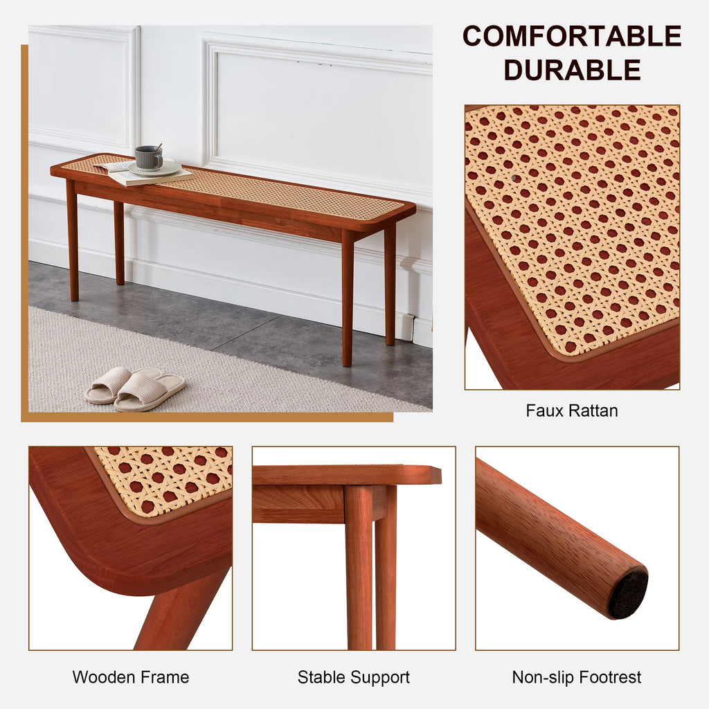 Solid Wood Rattan Woven Bench Q932