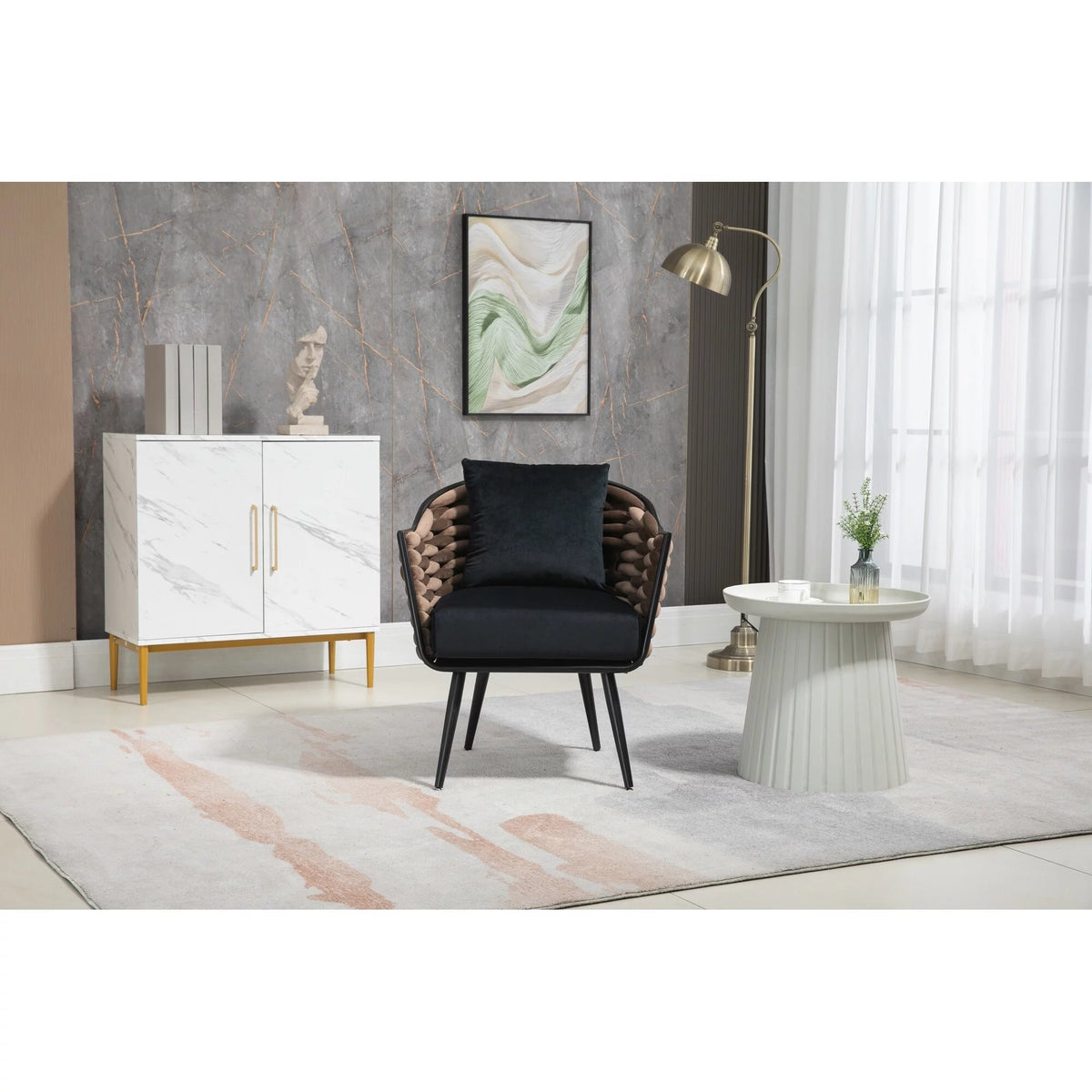 Black Velvet Barrel Chair Z430941