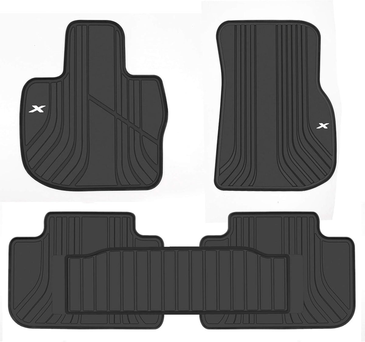 Black White Rubber Car Floor Mat Set S684608