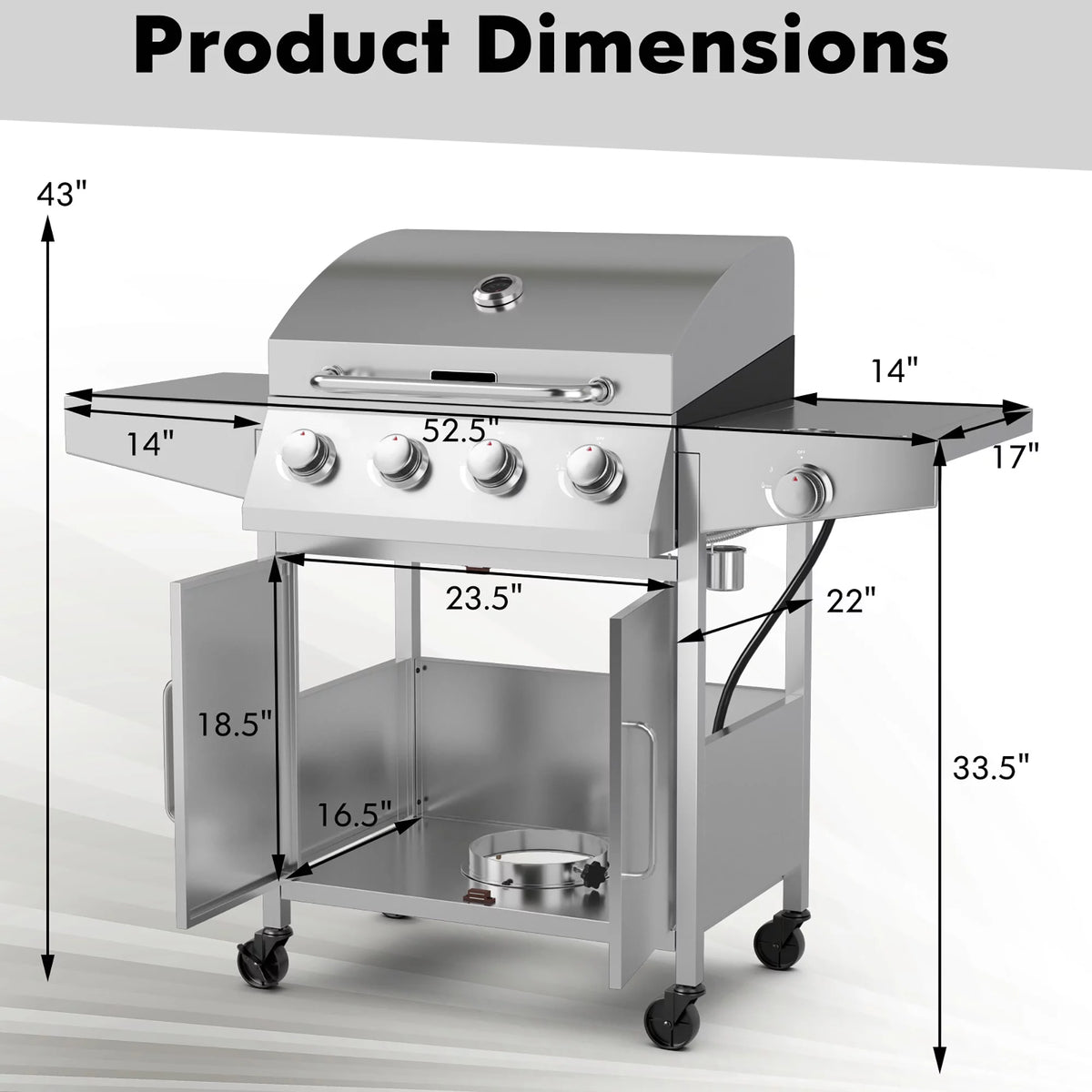 5-Burner Propane Gas BBQ Grill with Side Burner E506879
