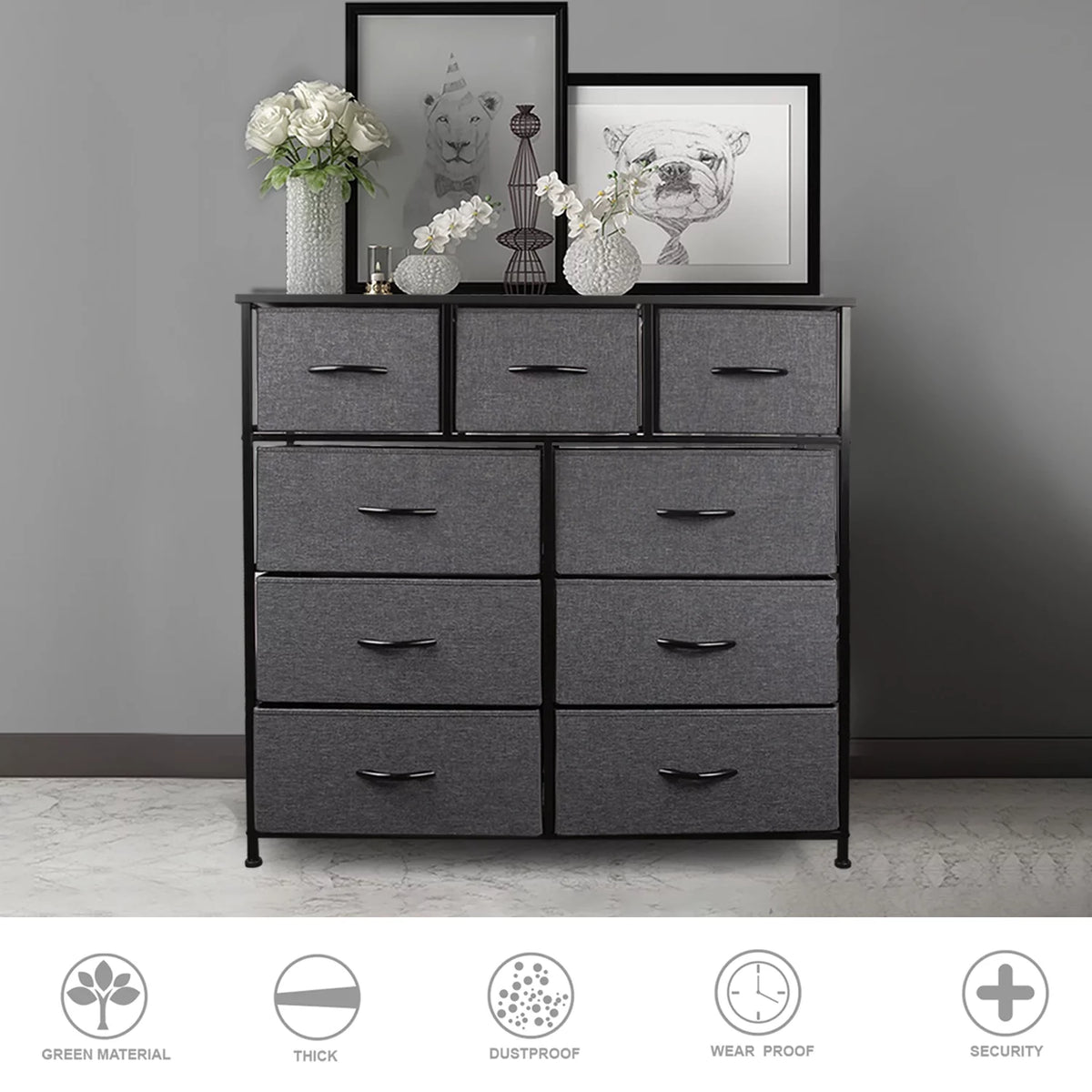 Rustic Brown 5 Drawer Fabric Dresser A41716