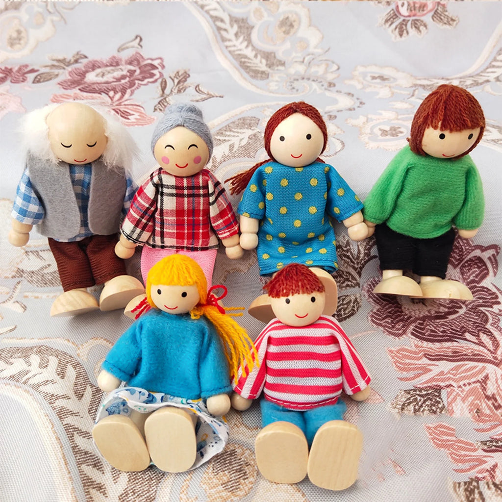 7Pcs/Set Mini Wooden Movable Jointed Doll L5639