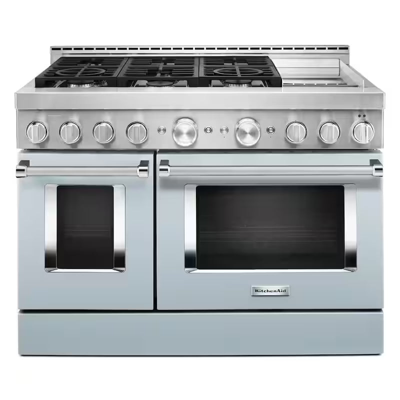 6.3 cu. ft. Smart Double Oven Gas Range with Griddle in Misty Blue B475