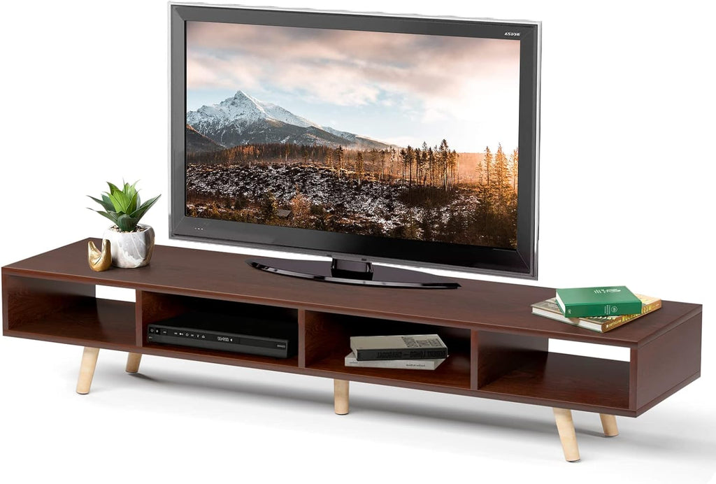 Mid-Century Modern TV Stand with 4 Storage Shelves, Walnut C913