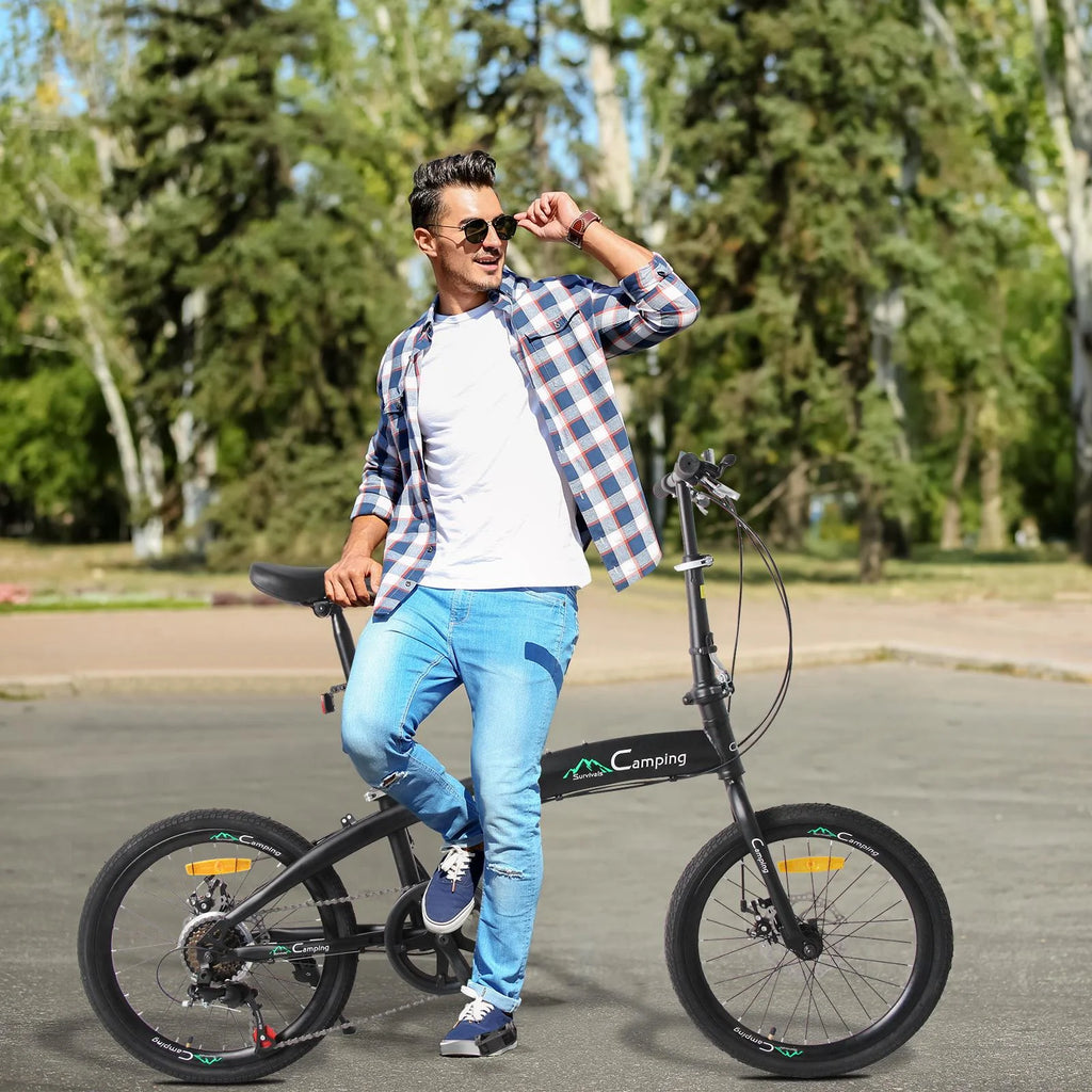 20 Folding Bike, 7 Speed Lightweight City Commuter Bicycle, Black G8601