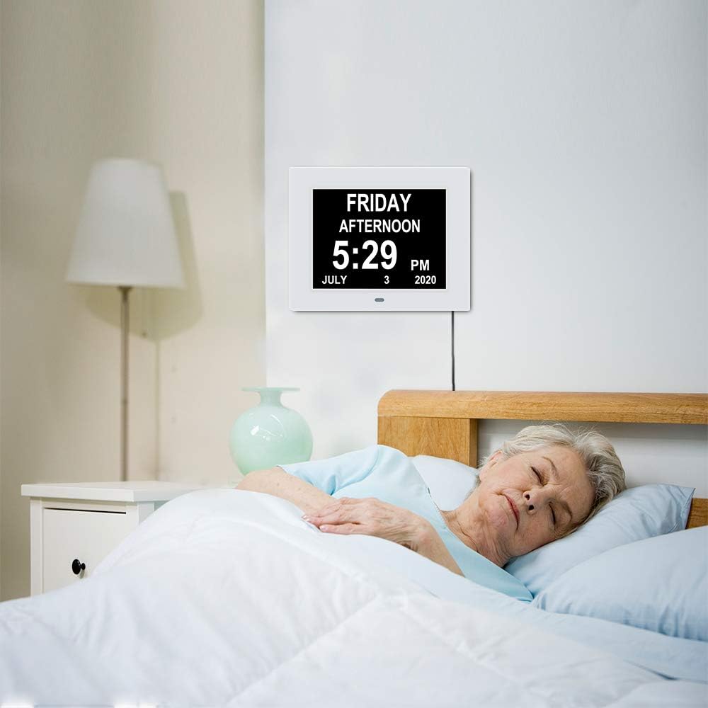Digital Calendar Day Alarm Clock with 8 Alarm Reminders, 7 inch White G874801