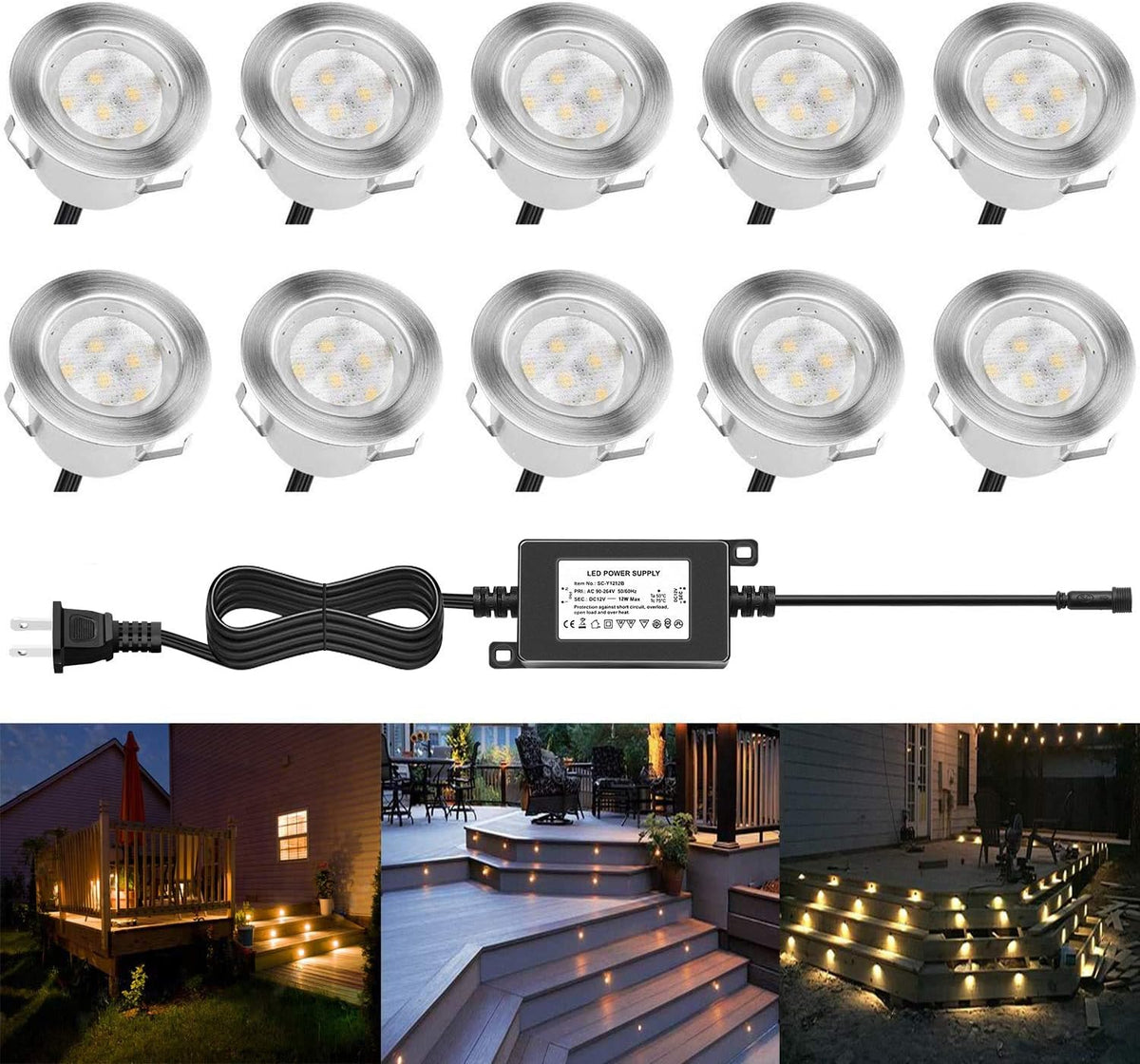 Low Voltage Stainless Steel 1W Deck Lights (20pcs, Cool White) A18800