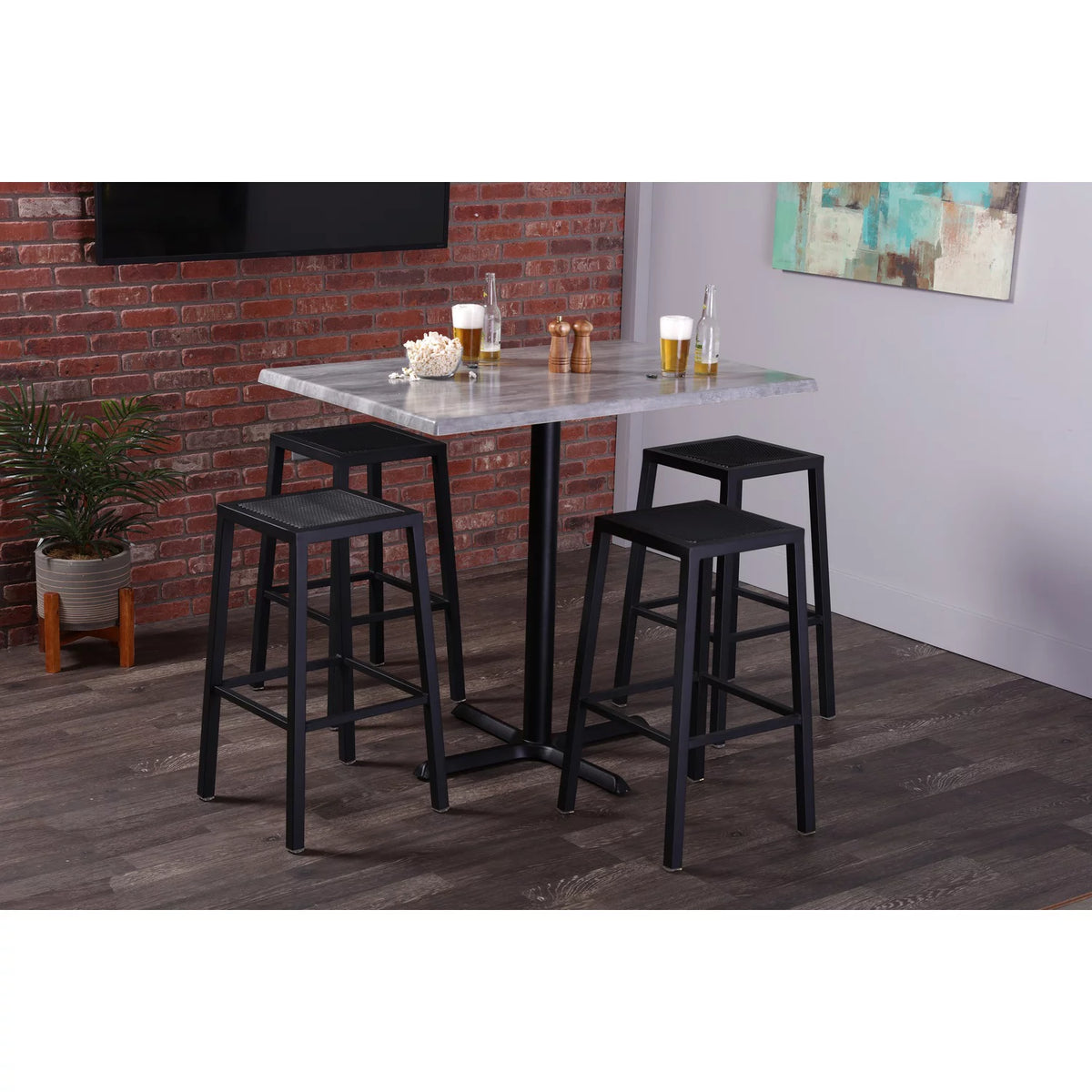 42" Black Square Table with 30" White Marble Top N30093