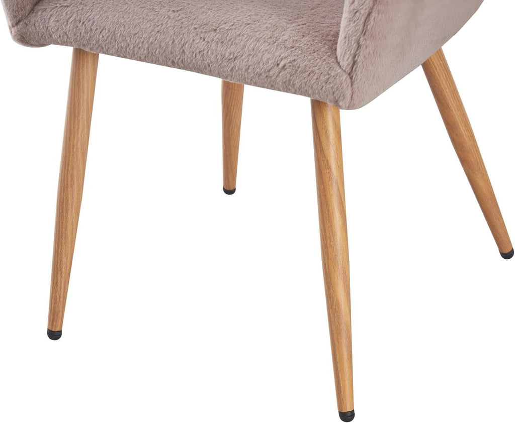 Grey Faux Fur Side Chair with Wood Metal Legs A856958
