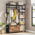 Freestanding Clothes Rack with Drawers and Shelves, Rustic Brown O5594