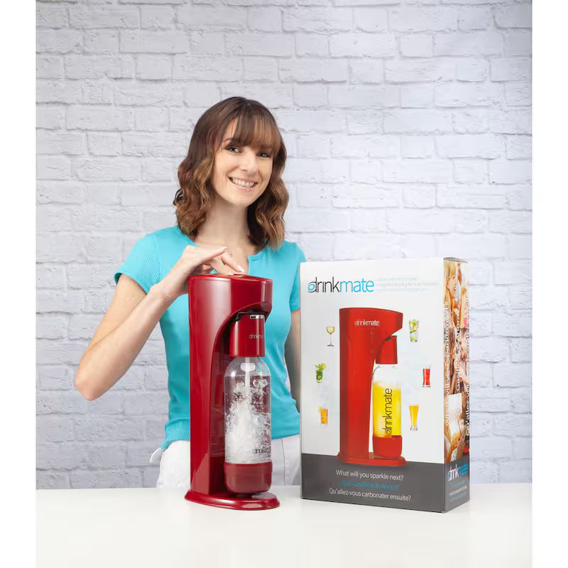Red Sparkling Water and Soda Maker Machine with 60L CO2 Cartridge and 1L Bottle E6835