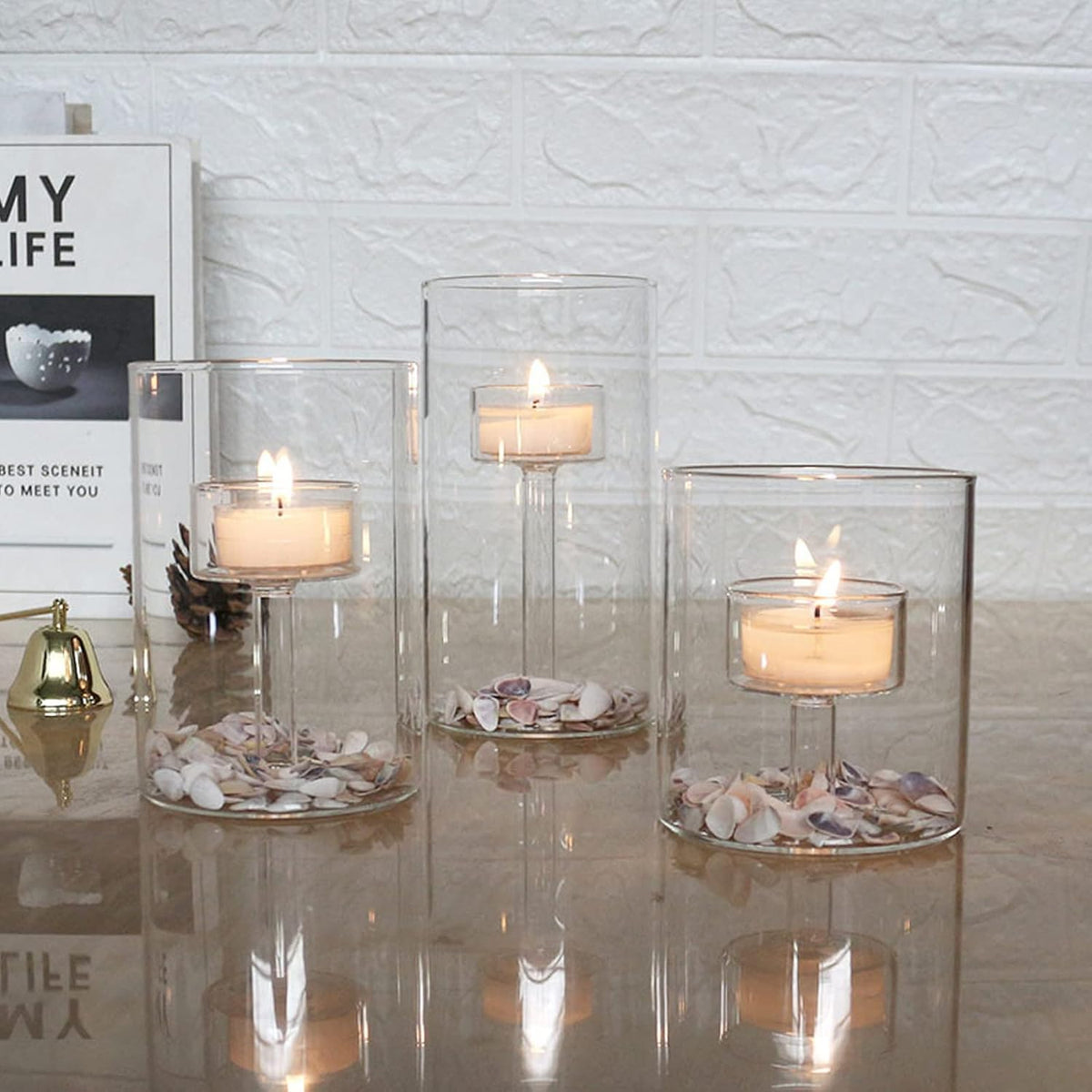 Clear Cylinder Hurricane Glass Candle Holder Set of 3 K176759